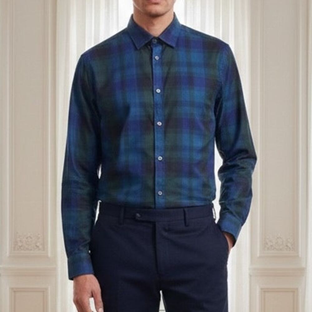 Ted Baker London Navy Black Watch Plaid Button Down Long Sleeve Shirt 5